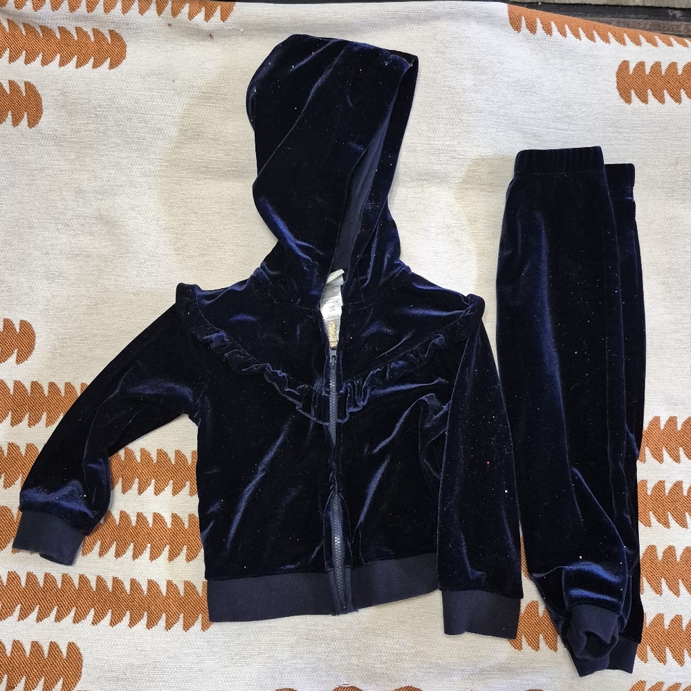 Little Me Velvet Hoodie and Pants Set - Deep Blue 24M